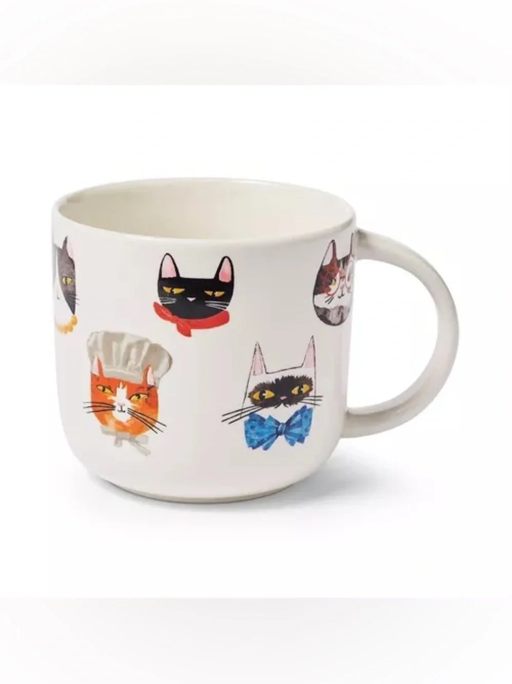 Sur La Table Cat Pattern Ceramic Mug in White w Colorful Cat Faces Cat Mug used